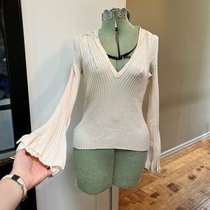 VALENTINO Y2K rib knit bell sleeve v-neck top
